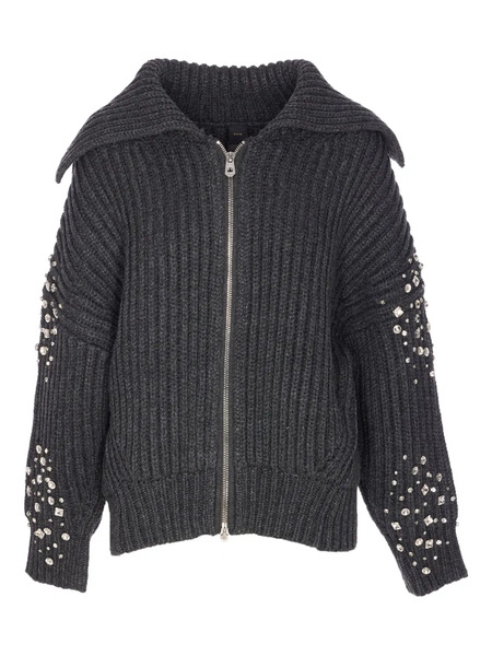  Pinko Crystal-embellished Ribbed Cardigan - Grey 