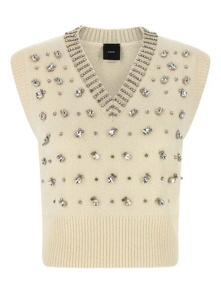  Pinko Crystal-embellished V-neck Vest - Neutrals 