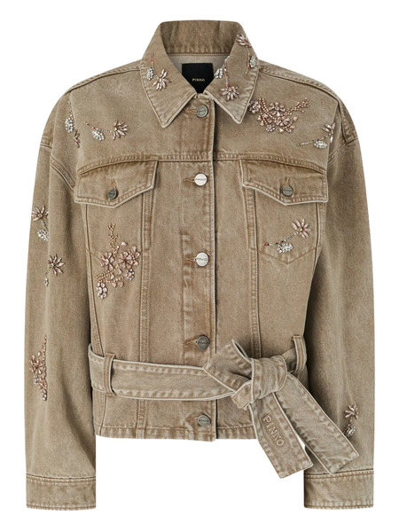  Pinko Embellished Denim Jacket - Neutrals 