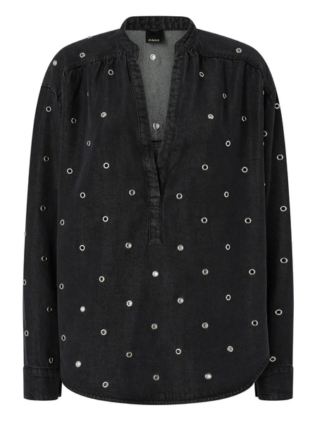  Pinko Eyelet V-neck Top - Black 