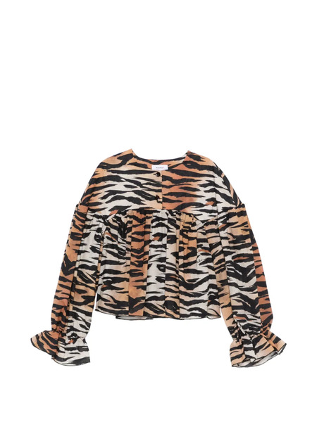  Pinko Kids Animal-print Ruffled Blouse - Neutrals 