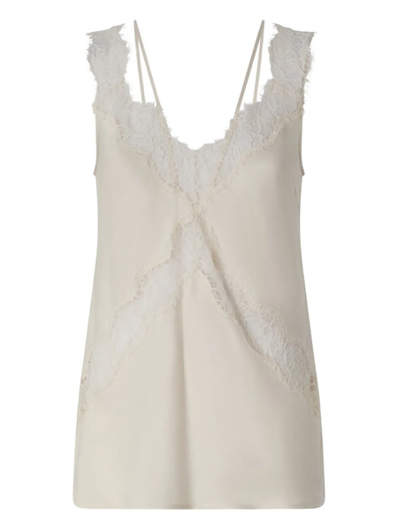  Pinko Lace-detail V-neck Blouse - Neutrals 