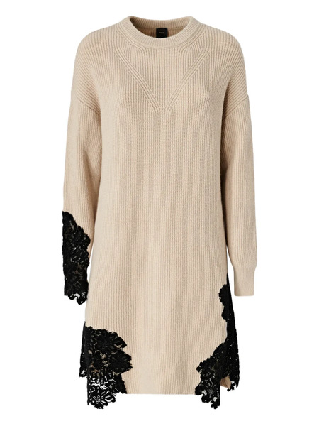  Pinko Lace-trim Knitted Mini Dress - Neutrals 