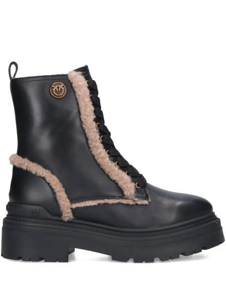  Pinko Lace-up Shearling Trim Boots - Black 