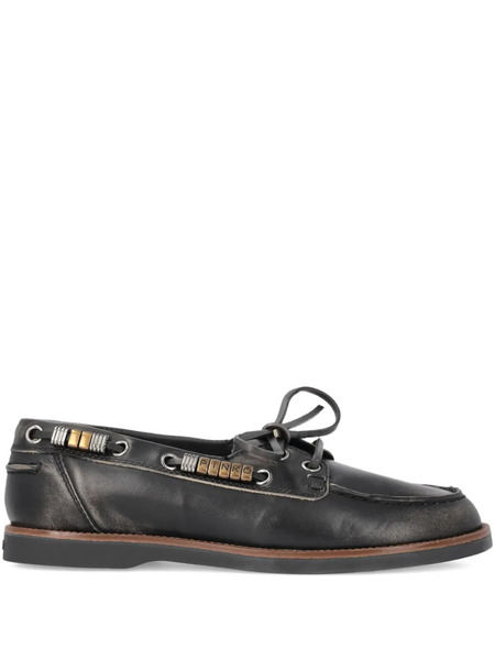  Pinko Leather Lace-up Loafers - Black 