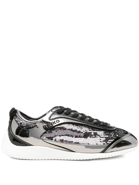 Pinko Leather Lace-up Sneakers - Silver 