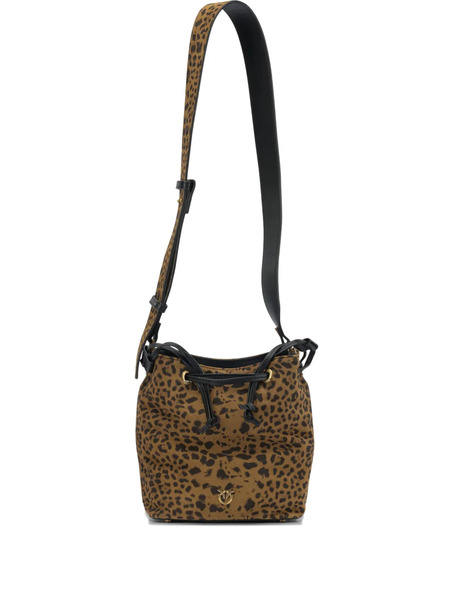  Pinko Leopard Print Drawstring Shoulder Bag - Brown 