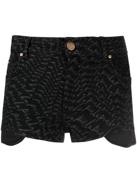  Pinko Logo-print Denim Shorts - Black 