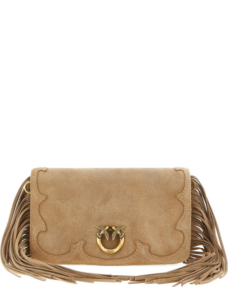  Pinko Love Click Soft Horizontal Lamb Suede Mini Clutch Bag - Brown 