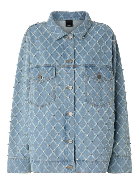  Pinko Pifferaio Jacquard Crystal Denim Overshirt - Blue 