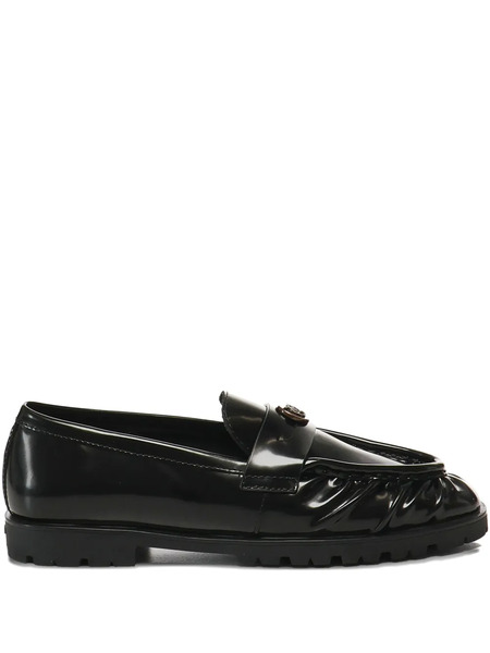  Pinko Pleated Logo-plaque Loafers - Blacks And Greys 