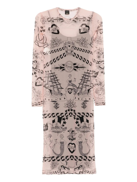  Pinko Printed Mesh Midi Dress - Neutrals 