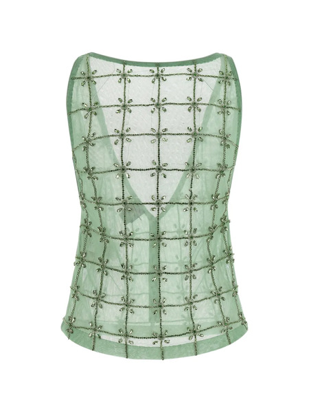  Pinko Quandong Rhinestone Embroidery Top - Green 