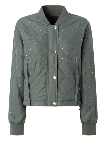  Pinko Quilted Embellished Bomber Jacket - Green 