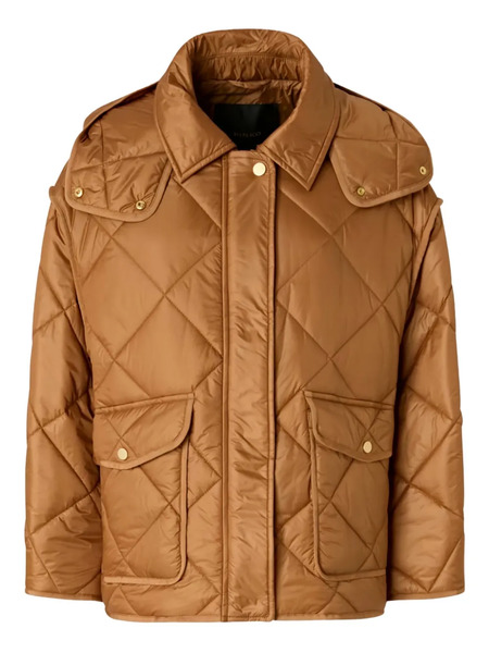  Pinko Quilted Hooded Jacket - Brown 