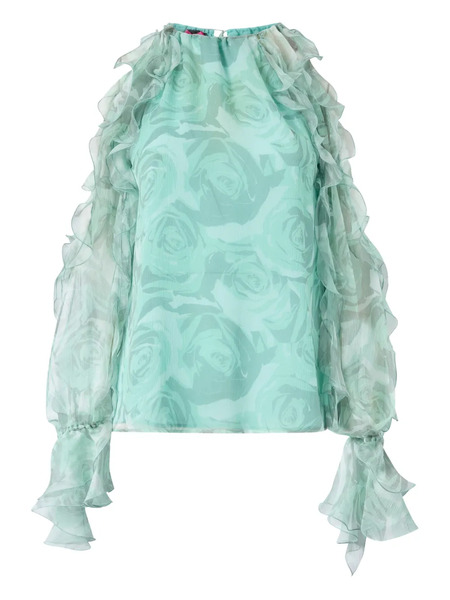  Pinko Ruffled Floral-print Blouse - Green 