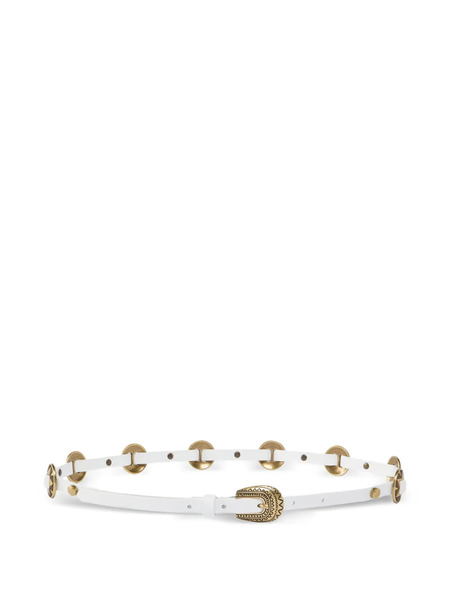  Pinko Stud Embellished Leather Belt - White 