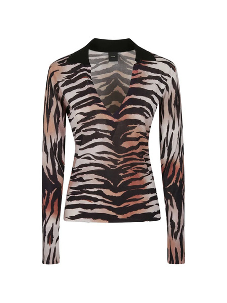  Pinko Tiger-print V-neck Sweater - Neutrals 