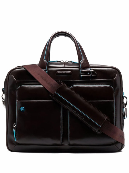  Piquadro Contrast-stitching Work Bag - Brown 