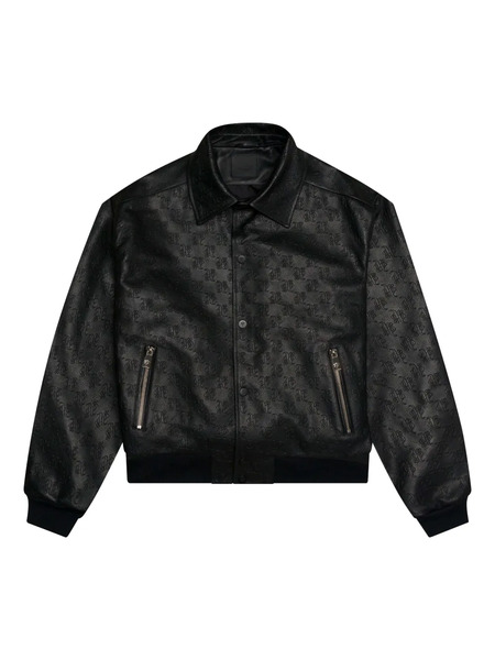  Place Of ëlms Debossed Leather Bomber Jacket - Black 