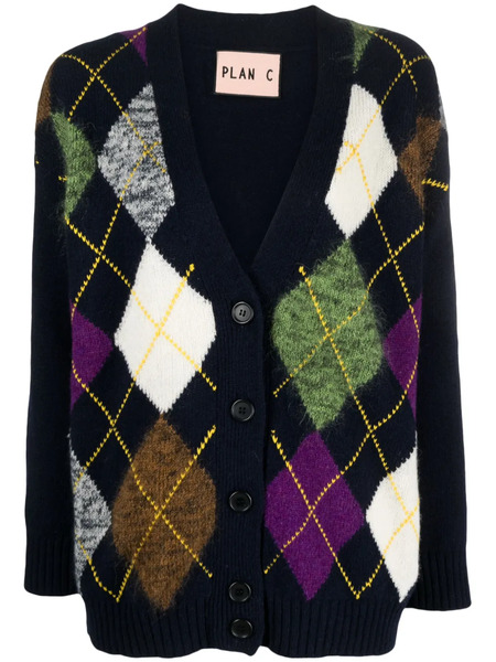  Plan C Argyle Intarsia-knit Cardigan - Blue 