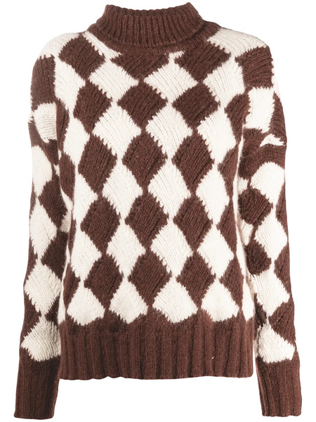  Plan C Geometric Roll-neck Jumper - Brown 