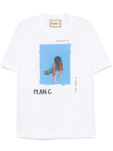  Plan C Marghe Nel Blu-print T-shirt - White 