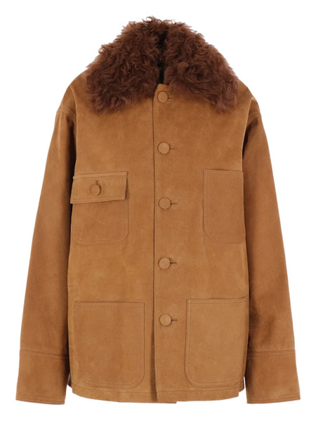  Plan C Shearling-collar Pocket Jacket - Brown 