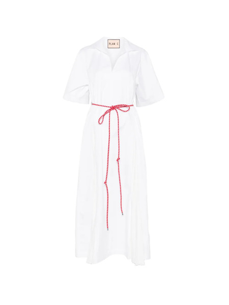  Plan C Short-sleeve Belt Midi Dress - White 