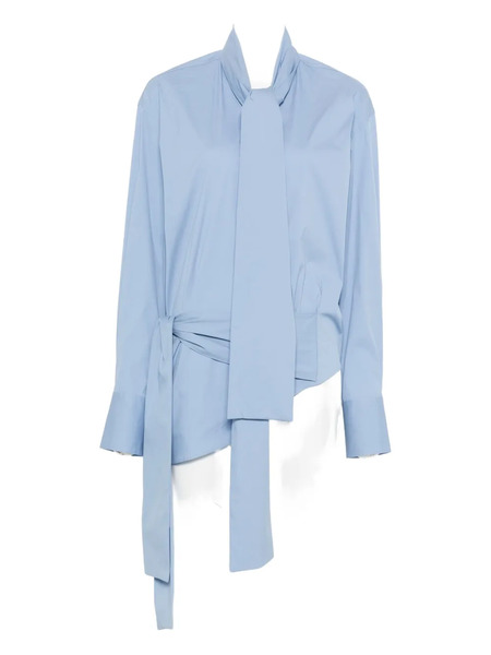  Plan C Tie-neck Wrap Silk Shirt - Blue 