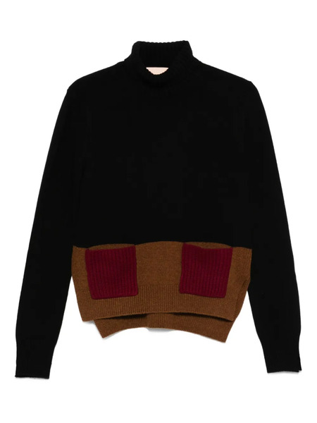  Plan C Turtleneck Pocket Knitted Top - Black 