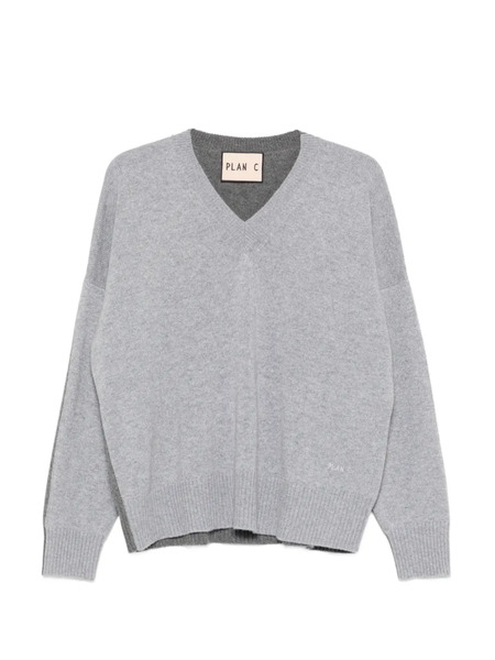  Plan C V-neck Colour-block Cardigan - Grey 