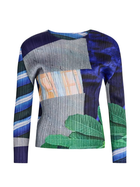 Pleats Please Issey Miyake Long-sleeve Printed Top - Blue 