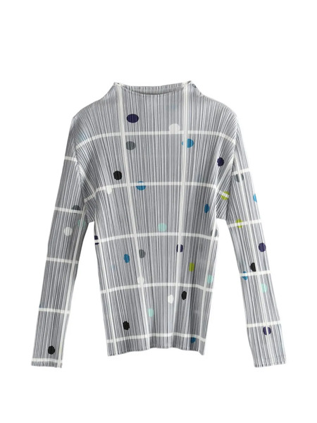  Pleats Please Issey Miyake Pleated Checked Top - Grey 