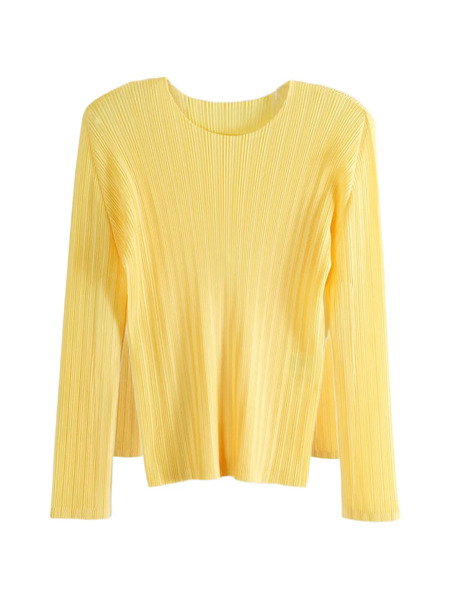 Pleats Please Issey Miyake Pleated Long-sleeved Top - Yellow 