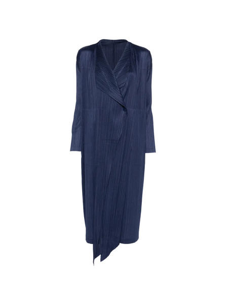  Pleats Please Issey Miyake Pleated Wrap Coat - Blue 