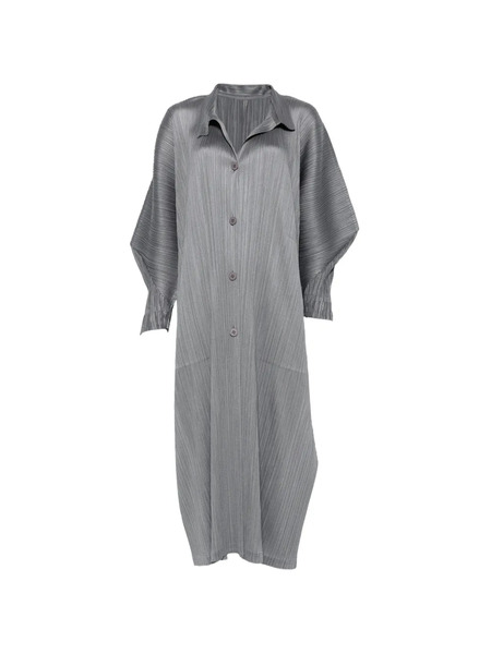  Pleats Please Issey Miyake Skyline Buttoned Pleated Coat - Grey 