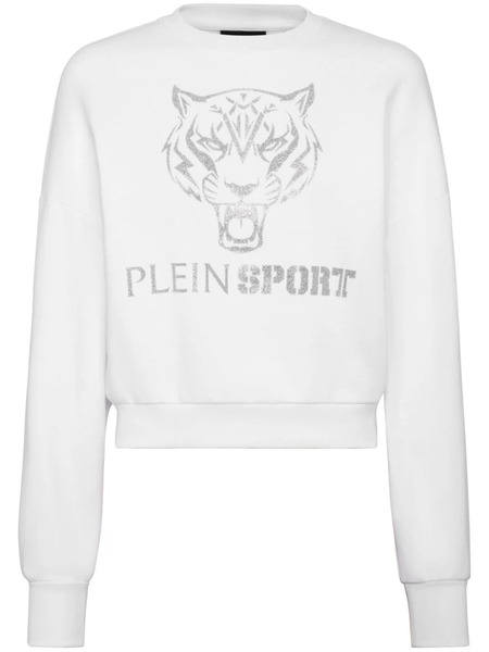  Plein Sport Tiger-print Cropped Sweatshirt - White 