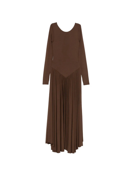  Pnk Long-sleeve Pleated Maxi Dress - Brown 