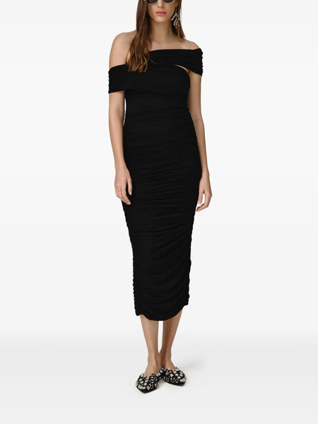  Pnk Off-shoulder Gathered Midi Dress - Black 