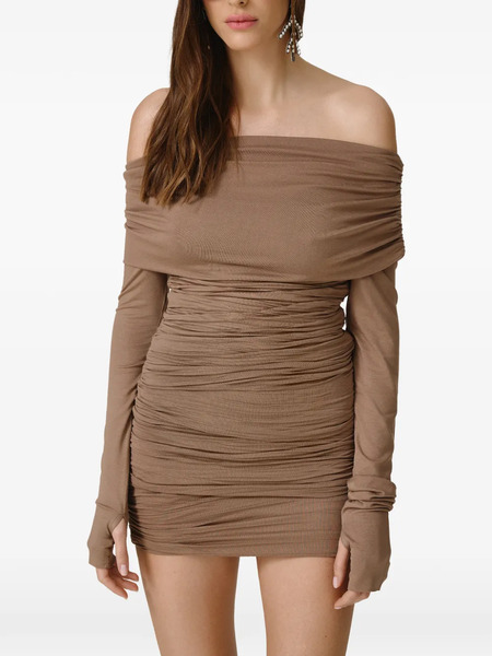  Pnk Off-shoulder Gathered Midi Dress - Neutrals 