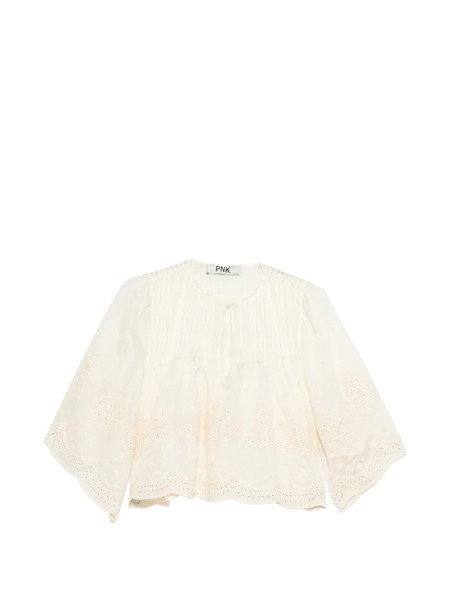  Pnk Pleated Embroidered Blouse - Neutrals 