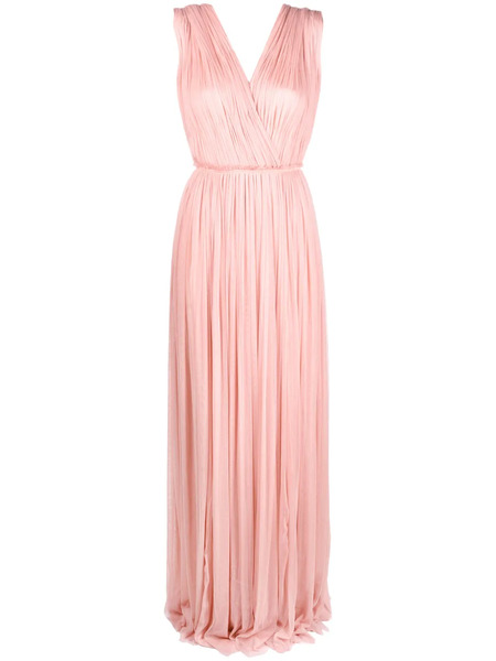  Pnk Pleated Floor-length Silk Dress - Pink 