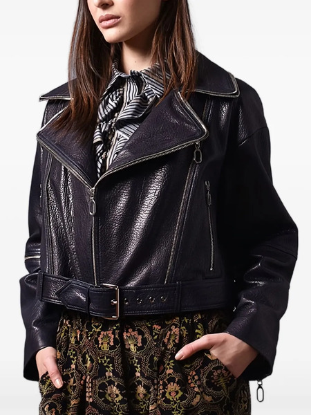  Poche Paris Cropped Biker Jacket - Blue 