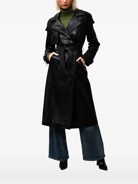  Poche Paris Double-breasted Belted Coat - Black 
