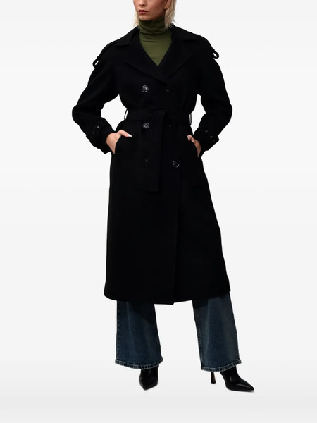  Poche Paris Double-breasted Belted Coat - Black 