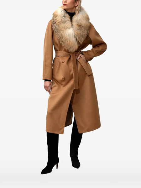  Poche Paris Fur Collar Belted Jacket - Brown 