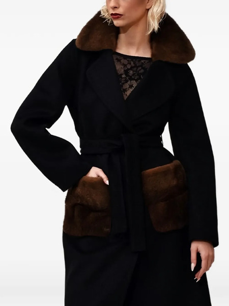  Poche Paris Single-breasted Belted Coat - Black 