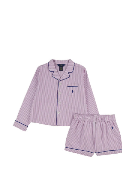  Polo Ralph Lauren Kids Striped Piped Shirt Pyjama Set - Pink 