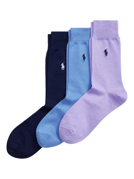  Polo Ralph Lauren Ribbed Embroidered Socks (pack Of Three) - Blue 